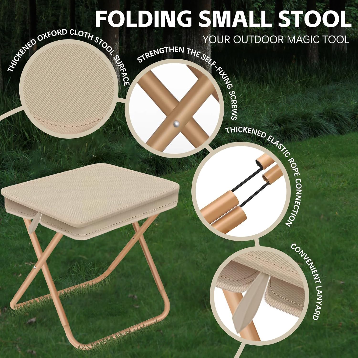 🎉🎉🎉Outdoor portable folding camping stool, suitable for gardens, barbecues, camping, and beaches; suitable for both adults and children (Khaki)